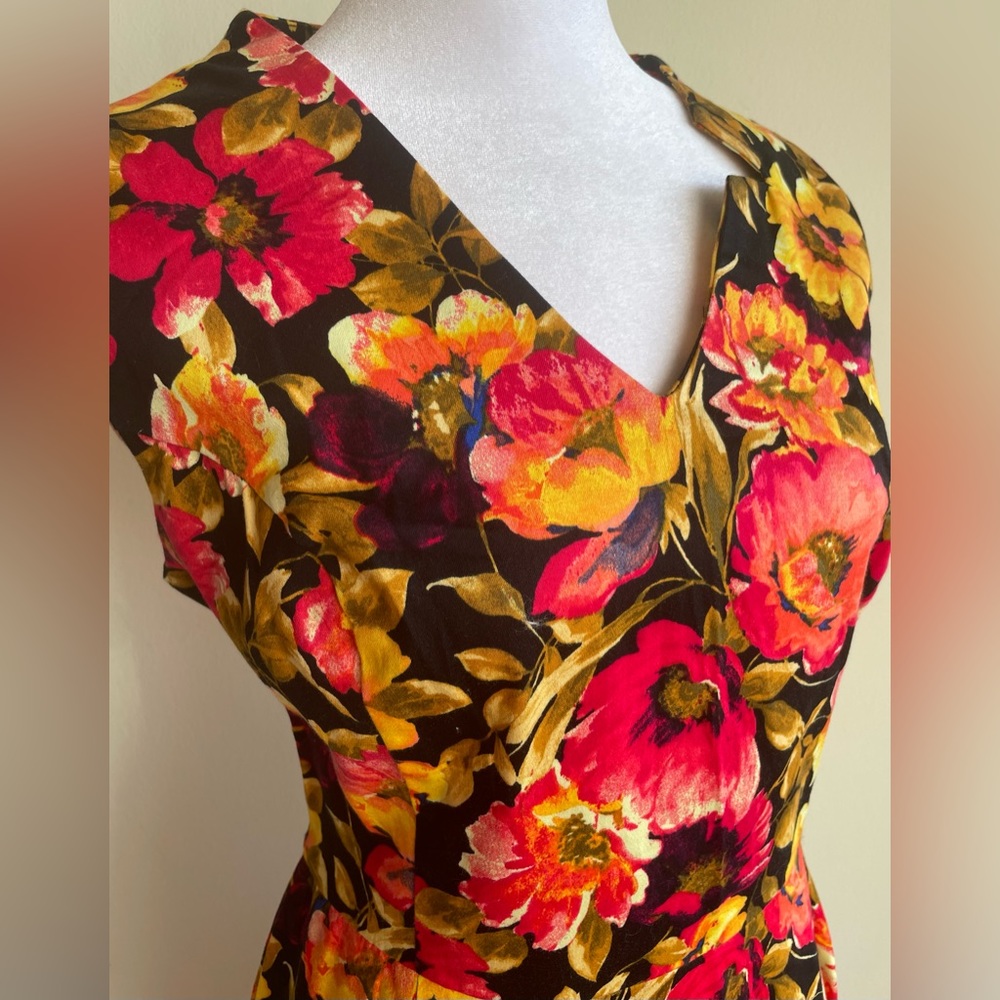 HEARTS AND ROSES SLEEVELESS FLORAL SWING DRESS, BLACK/PINK/ORANGE/YELLOW SZ 12 - Picture 6 of 14